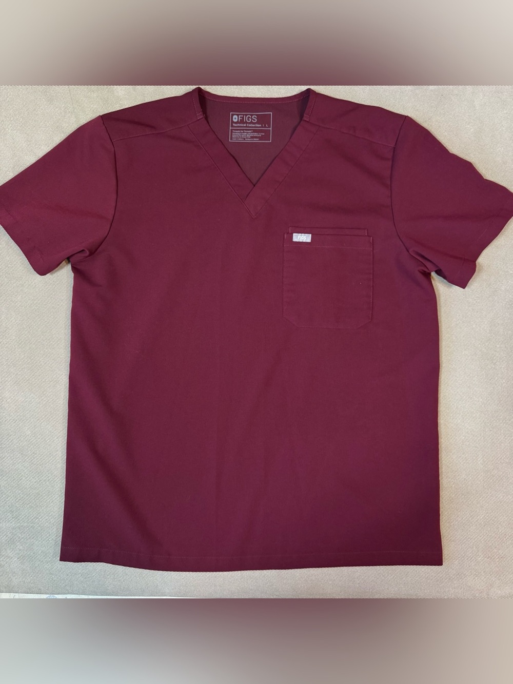 Figs Catarina One-pocket Dark Burgundy Mens Scrub Top Size Large